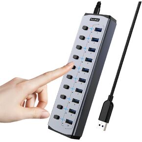 Sipolar USB Hub Powered 10-Port Hub with Individual On/Off Switches and 12W 4A Power Adapter,Aluminum Casing in Kuwait