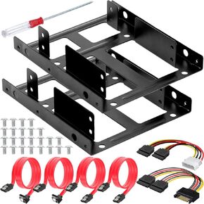 DKARDU 2.5" to 3.5" SSD/HDD Mounting Bracket Hard Drive Adapter Metal Bracket Kit - Laptop SSD/HDD Hard Drive to Desktop Computer HDD Adapter with SATA 3.0 Data & Power Cable, 2 PCS HDD Bracket in Saudi Arabia
