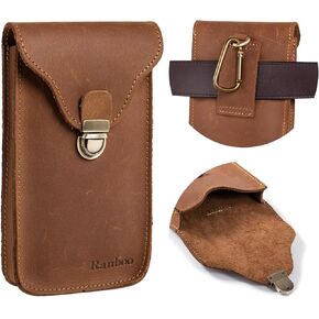 حافظة هاتف محمول من الجلد الطبيعي من Ranboo تناسب هاتف iPhone 15 Pro Max Samsung Galaxy A14 A54 S23 Ultra S22 Ultra S21 Ultra Note 20 Ultra 10+ 9 8، حافظة حزام الهاتف مع حقيبة خصر بمشبك حزام (بني) in Kuwait