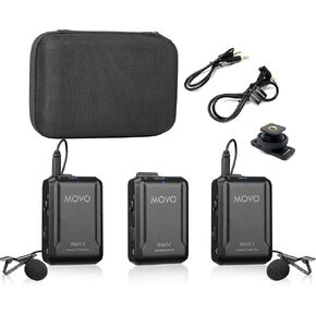 نظام ميكروفون Movo WMX-1-DUO 2.4 جيجا هرتز ثنائي لاسلكي Lavalier متوافق مع كاميرات DSLR وكاميرات الفيديو وأجهزة iPhone والهواتف الذكية التي تعمل بنظام Android والأجهزة اللوحية - رائع لتعليم البرامج التعليمية (متجدد) in Kuwait