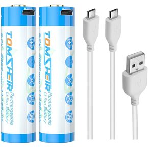 TOMSHEIR 2 Pack 3.7V Rechargeable Batteries with Micro-USB Port Cable 3000mAh Battery for Flashlights, Camera, Headlamps, Doorbells, RC Cars, Sound Equipment in Kuwait