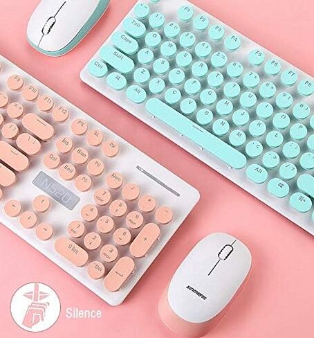 CORN Technology N520 Ergonomic Design, Retro Chiclet Round Keycaps, 2.4GHz Wireless Connectivity Silent Typing Keyboard and 1600DPI Mouse Combo for Office and Game (Black) in Kuwait