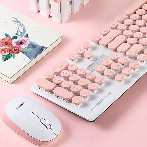 CORN Technology N520 Ergonomic Design, Retro Chiclet Round Keycaps, 2.4GHz Wireless Connectivity Silent Typing Keyboard and 1600DPI Mouse Combo for Office and Game (Black) in Kuwait