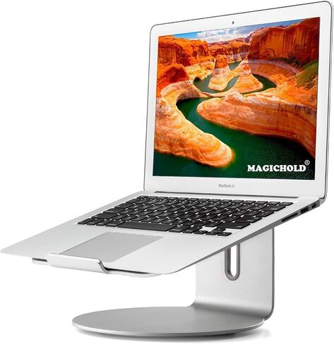 جهاز كمبيوتر محمول بتصميم مريح من MagicHold/متوافق مع جهاز MacBook (11-17 بوصة) حامل/حامل من الألومنيوم مع دوارات سفلية/دوران (فضي) in Kuwait
