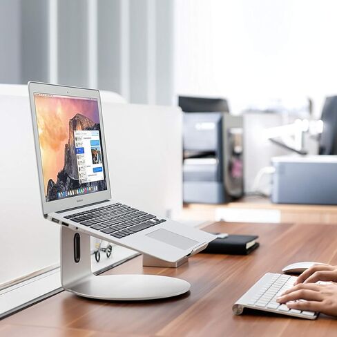 جهاز كمبيوتر محمول بتصميم مريح من MagicHold/متوافق مع جهاز MacBook (11-17 بوصة) حامل/حامل من الألومنيوم مع دوارات سفلية/دوران (فضي) in Kuwait