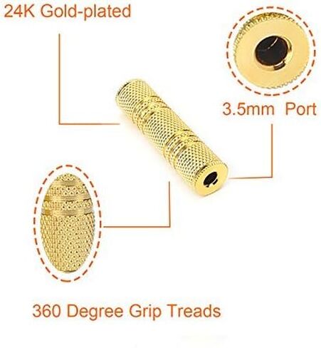 محول DISINO 3.5 ملم أنثى إلى أنثى، موصلات سلك ستيريو 1/8 بوصة مطلية بالذهب - عبوتان in Kuwait