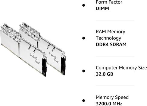 32GB G.Skill DDR4 ترايدنت Z رويال سيلفر 3200Mhz PC4-25600 CL16 1.35 فولت مجموعة مزدوجة القناة (2x16GB) in Saudi Arabia