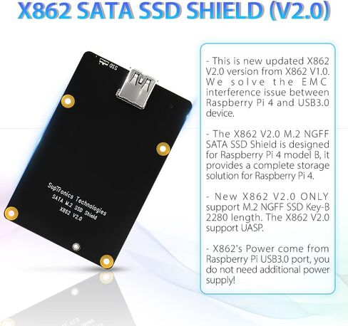 GeeekPi لـ Raspberry Pi 4,X862 V2.0 M.2 NGFF SATA SSD اللوح مع USB 3.1 دعم اتصال Key-B 2280 SSD فقط in Saudi Arabia