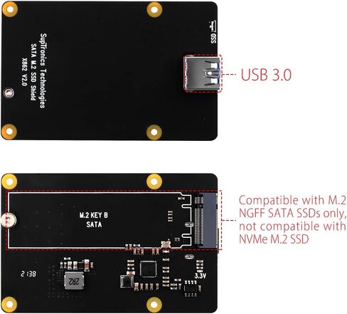 GeeekPi لـ Raspberry Pi 4,X862 V2.0 M.2 NGFF SATA SSD اللوح مع USB 3.1 دعم اتصال Key-B 2280 SSD فقط in Saudi Arabia