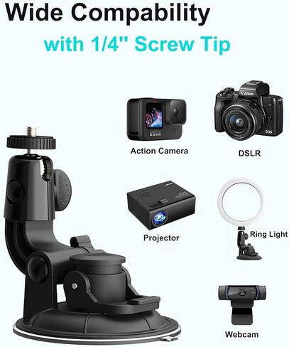 حامل كاميرا التثبيت بالشفط ، حامل كاميرا Aozcu الزجاج الأمامي للسيارة مع قرص لاصق 3M لـ GoPro Max, Hero 9 8 7 6 5, Session 5, DJI OSMO Action, AKAQSO, CamPark, Canon, DSLRs وغيرها من الكاميرات in Kuwait