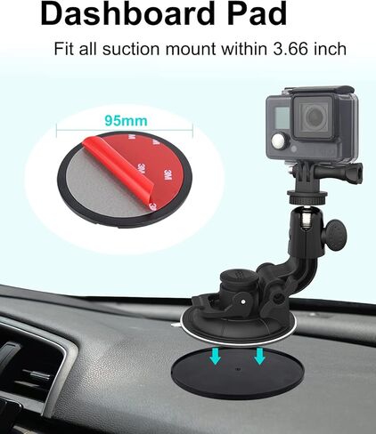 حامل كاميرا التثبيت بالشفط ، حامل كاميرا Aozcu الزجاج الأمامي للسيارة مع قرص لاصق 3M لـ GoPro Max, Hero 9 8 7 6 5, Session 5, DJI OSMO Action, AKAQSO, CamPark, Canon, DSLRs وغيرها من الكاميرات in Kuwait