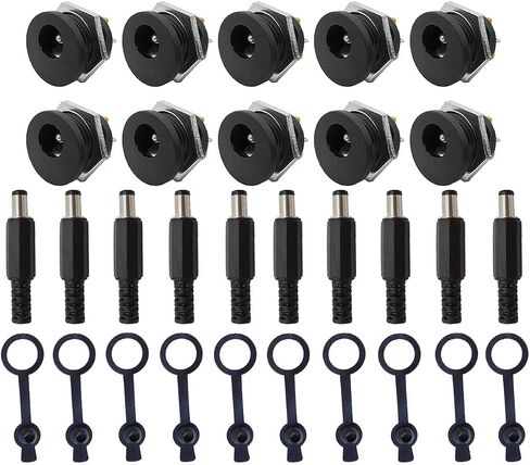DAOKI 30PCS DC-022 DC Power Jack Socket 5.5x2.1mm Female Panel Mount Connector with Waterproof Cap, DC Male Plug, Screw Nut in Saudi Arabia