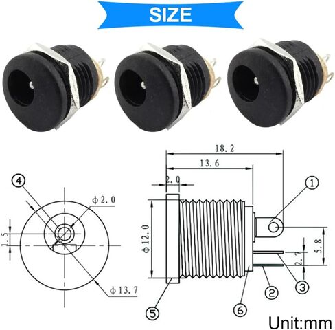 DAOKI 30PCS DC-022 DC Power Jack Socket 5.5x2.1mm Female Panel Mount Connector with Waterproof Cap, DC Male Plug, Screw Nut in Saudi Arabia