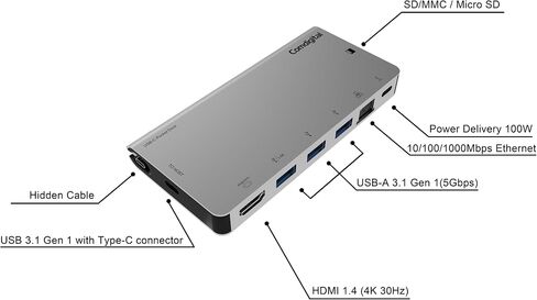 Comdigital USB C Hub,8-in-1 USB-C Pocket Dock 810 （100W Power Delivery,Equipped with Two Specifications of Connecting Cables(Supports PXE, MAPT) in Saudi Arabia