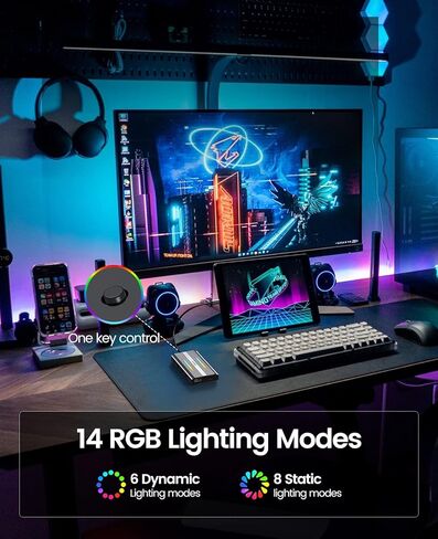 محطة إرساء USB C إلى محول HDMI مزدوج، ORICO 12 في 1 RGB USB C Hub مع HDMI مزدوج، DP 1.4، 100W PD، إيثرنت، 4 منافذ USB، SD/TF، ​​صوت، 14 وضع إضاءة RGB، متوافق مع نظام التشغيل Windows/Mac OS (رمادي) in Kuwait
