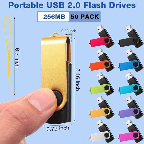 50 Pack 256MB USB 2.0 Flash Drives Bulk with Lanyards Portable USB Thumb Drives Swivel with LED Light Swivel Flash Drive for Office School Data Storage Backup in Saudi Arabia