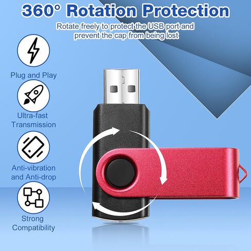 50 Pack 256MB USB 2.0 Flash Drives Bulk with Lanyards Portable USB Thumb Drives Swivel with LED Light Swivel Flash Drive for Office School Data Storage Backup in Saudi Arabia