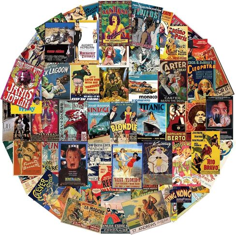 100 pcs Vintage Posters Nostalgic Vinyl Skateboard Cool Retro Stickers no Repeat Notebook Guitar Trolley case Waterproof car Graffiti Stickers in Kuwait