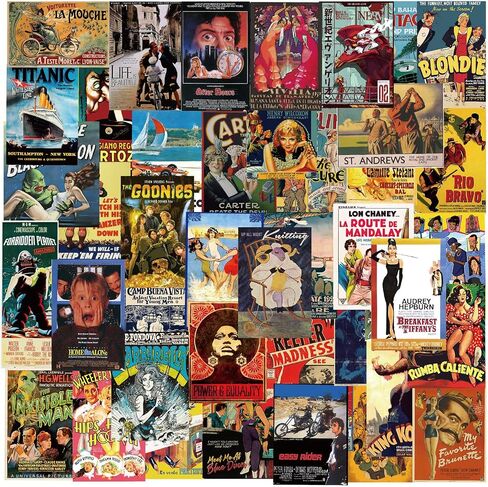 100 pcs Vintage Posters Nostalgic Vinyl Skateboard Cool Retro Stickers no Repeat Notebook Guitar Trolley case Waterproof car Graffiti Stickers in Kuwait