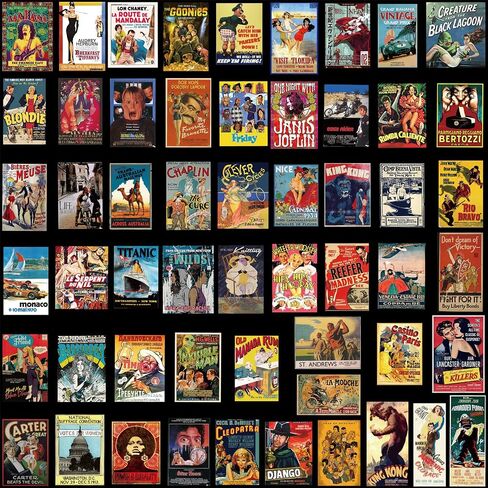 100 pcs Vintage Posters Nostalgic Vinyl Skateboard Cool Retro Stickers no Repeat Notebook Guitar Trolley case Waterproof car Graffiti Stickers in Kuwait