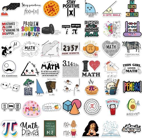 ملصقات مقاومة للماء غير لامعة من Math Formula Science Geek Graffiti - مكافآت رائعة للطلاب - تزيين أجهزة الكمبيوتر المحمول وأمتعة الجيتار وزجاجة المياه وزجاجة المياه ودفتر الدراجة - 50 نمطًا فريدًا in Kuwait