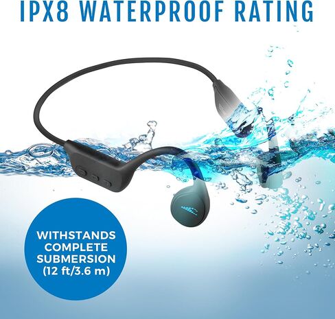 H2O Audio TRI Multi-Sport Waterproof Bone Conduction Headphones, Bluetooth Open Ear Headphones with Built-In MP3 Player -up to 6-Hour Battery Life, 8 GB -For Swimming, Running, Cycling, Hiking (Black) in Kuwait