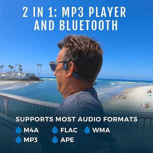 H2O Audio TRI Multi-Sport Waterproof Bone Conduction Headphones, Bluetooth Open Ear Headphones with Built-In MP3 Player -up to 6-Hour Battery Life, 8 GB -For Swimming, Running, Cycling, Hiking (Black) in Kuwait