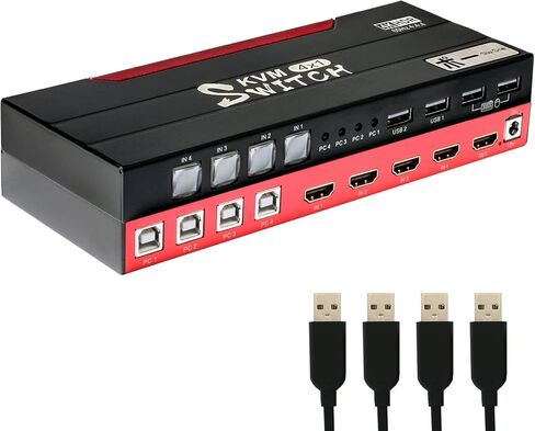 محول HDMI Switch KVM، مشاركة محور USB 2.0، 4K @ 60 هرتز 4: 4: 4 محول كمبيوتر HDR 2.0، 4 أجهزة كمبيوتر في نفس الوقت، توفير Unix/Windows/Debian/Ubuntu/Fedora/Mac OS X Raspbian in Kuwait