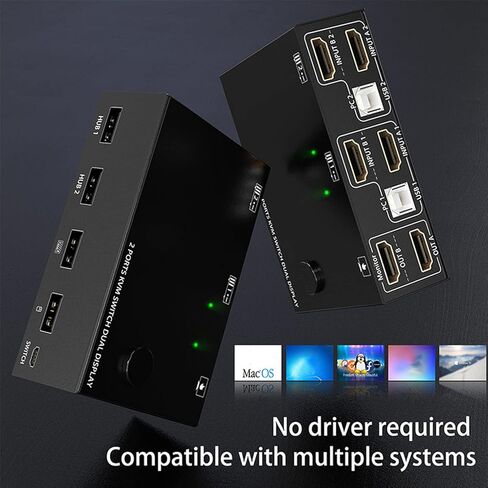 Dilwe 2 Port KVM Switch Dual Monitor HDMI 4K 30Hz, Dual Monitor KVM Switch for 2 Computers Share USB Keyboard Mouse Monitor KVM Converter in Saudi Arabia