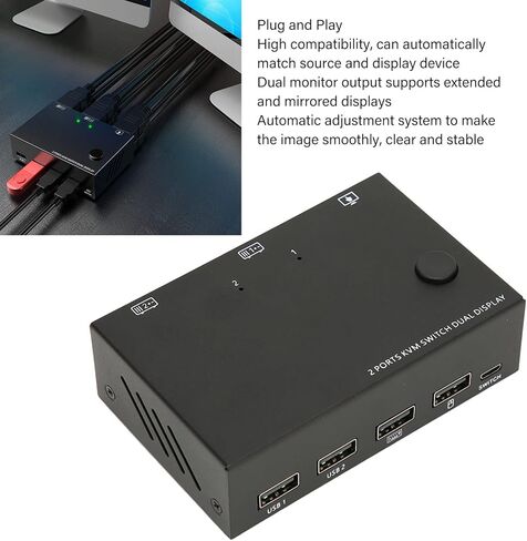 Dilwe 2 Port KVM Switch Dual Monitor HDMI 4K 30Hz, Dual Monitor KVM Switch for 2 Computers Share USB Keyboard Mouse Monitor KVM Converter in Saudi Arabia