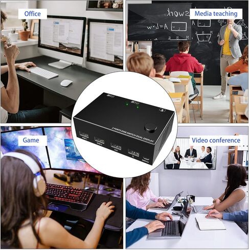 Dilwe 2 Port KVM Switch Dual Monitor HDMI 4K 30Hz, Dual Monitor KVM Switch for 2 Computers Share USB Keyboard Mouse Monitor KVM Converter in Saudi Arabia