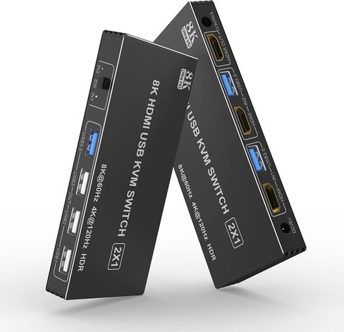 محول USB 3.0 KVM، محول 8K HDMI KVM يشارك جهازي كمبيوتر، مفتاح شاشة واحد، يدعم 8K 60 هرتز، 4K 120 هرتز، YUV 4:4:4، HDCP 2.3، HDR 10 لأجهزة الكمبيوتر المحمول، الكمبيوتر الشخصي، Xbox، HDTV مع كابل USB 3.0 2X in Kuwait