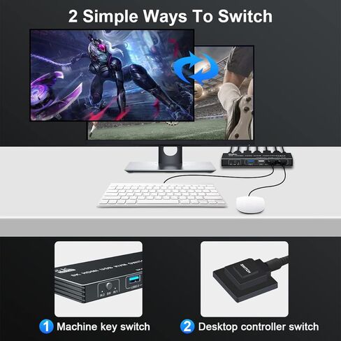 محول USB 3.0 KVM، محول 8K HDMI KVM يشارك جهازي كمبيوتر، مفتاح شاشة واحد، يدعم 8K 60 هرتز، 4K 120 هرتز، YUV 4:4:4، HDCP 2.3، HDR 10 لأجهزة الكمبيوتر المحمول، الكمبيوتر الشخصي، Xbox، HDTV مع كابل USB 3.0 2X in Kuwait