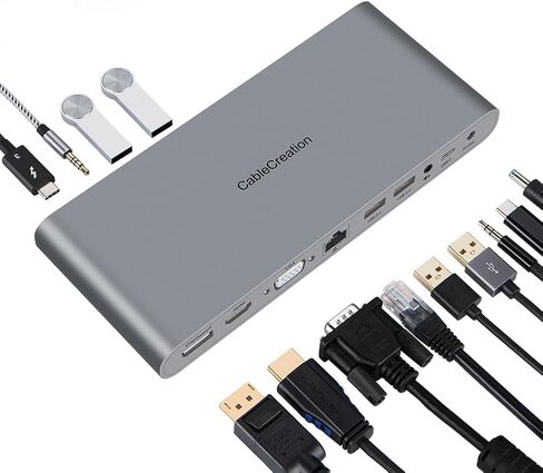 CableCreation USB C Hub Multiport Adapter w/1.6ft Cable, 13-in-1 USB C Hub with DP, VGA, HDMI, Ethernet, 2 Audio, 4 USB A, USB C PD Compatible for Macbook Pro/Air2019 2018, MacOS Windows USB-C Laptops in Saudi Arabia