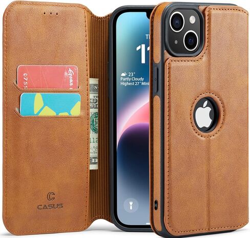 حافظة شعار Casus متوافقة مع iPhone 14 Plus، حافظة محفظة رفيعة من الجلد الصناعي مع فتحة حامل بطاقة، غطاء قلاب مغناطيسي رفيع (2022) 6.7 بوصة (لائحة) in Kuwait