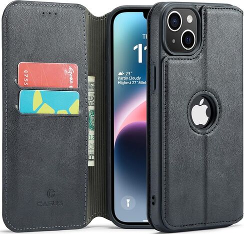 حافظة شعار Casus متوافقة مع iPhone 14 Plus، حافظة محفظة رفيعة من الجلد الصناعي مع فتحة حامل بطاقة، غطاء قلاب مغناطيسي رفيع (2022) 6.7 بوصة (لائحة) in Kuwait