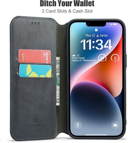 حافظة شعار Casus متوافقة مع iPhone 14 Plus، حافظة محفظة رفيعة من الجلد الصناعي مع فتحة حامل بطاقة، غطاء قلاب مغناطيسي رفيع (2022) 6.7 بوصة (لائحة) in Kuwait