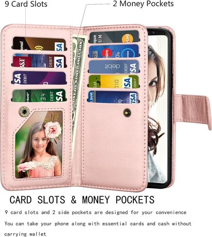 Njjex For Galaxy S9 Plus Case, For S9 Plus Wallet Case, PU Leather [9 Card Slots] Credit Magnetic Folio Flip Cover [Detachable][Kickstand] Phone Case & Wrist Lanyard For Samsung S9 Plus S9+ - RoseGold in Saudi Arabia