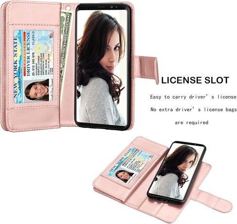 Njjex For Galaxy S9 Plus Case, For S9 Plus Wallet Case, PU Leather [9 Card Slots] Credit Magnetic Folio Flip Cover [Detachable][Kickstand] Phone Case & Wrist Lanyard For Samsung S9 Plus S9+ - RoseGold in Saudi Arabia