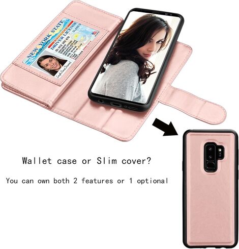 Njjex For Galaxy S9 Plus Case, For S9 Plus Wallet Case, PU Leather [9 Card Slots] Credit Magnetic Folio Flip Cover [Detachable][Kickstand] Phone Case & Wrist Lanyard For Samsung S9 Plus S9+ - RoseGold in Saudi Arabia