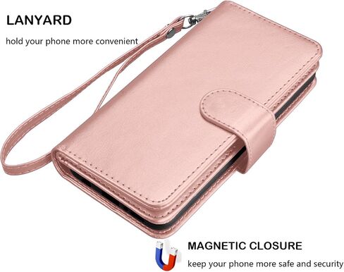 Njjex For Galaxy S9 Plus Case, For S9 Plus Wallet Case, PU Leather [9 Card Slots] Credit Magnetic Folio Flip Cover [Detachable][Kickstand] Phone Case & Wrist Lanyard For Samsung S9 Plus S9+ - RoseGold in Saudi Arabia