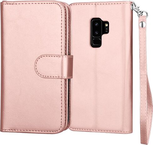 Njjex For Galaxy S9 Plus Case, For S9 Plus Wallet Case, PU Leather [9 Card Slots] Credit Magnetic Folio Flip Cover [Detachable][Kickstand] Phone Case & Wrist Lanyard For Samsung S9 Plus S9+ - RoseGold in Saudi Arabia