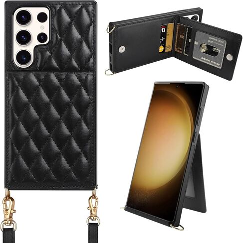 Coolden for Galaxy S23 Ultra Cases 6.8" Quilted Leather Women Luxury Phone Cover Crossbody Strap Kickstand Slim Square Armor Card Holder Slots Wallet Case for Samsung Galaxy S23 Ultra, White in Kuwait