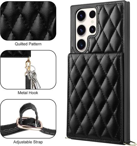 Coolden for Galaxy S23 Ultra Cases 6.8" Quilted Leather Women Luxury Phone Cover Crossbody Strap Kickstand Slim Square Armor Card Holder Slots Wallet Case for Samsung Galaxy S23 Ultra, White in Kuwait