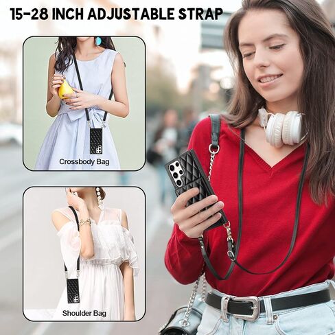 Coolden for Galaxy S23 Ultra Cases 6.8" Quilted Leather Women Luxury Phone Cover Crossbody Strap Kickstand Slim Square Armor Card Holder Slots Wallet Case for Samsung Galaxy S23 Ultra, White in Kuwait