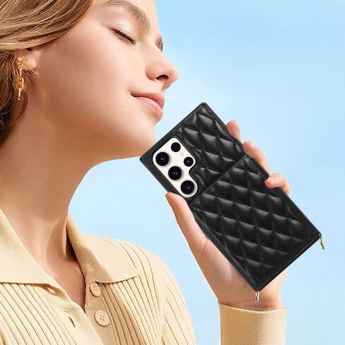 Coolden for Galaxy S23 Ultra Cases 6.8" Quilted Leather Women Luxury Phone Cover Crossbody Strap Kickstand Slim Square Armor Card Holder Slots Wallet Case for Samsung Galaxy S23 Ultra, White in Kuwait