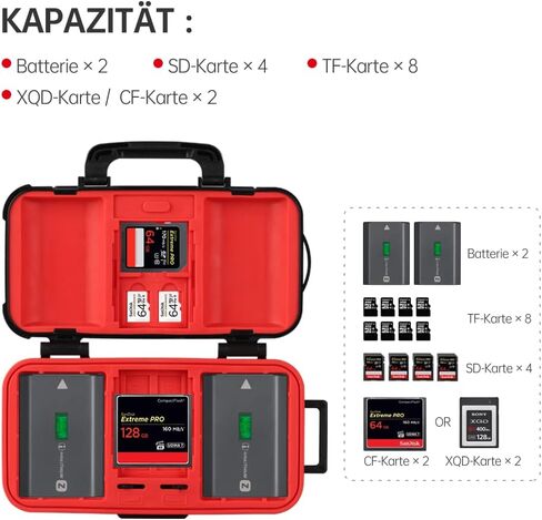 Camera Battery Memory Card Case,Professional Water-Resistant & Anti-Shock Camera Battery Card Protector Case Hold 2 Camera Batteries 4 SD SDXC SDHC Cards 2 CF Cards 8 Micro SD SDXC SDHC TF Cards in Kuwait