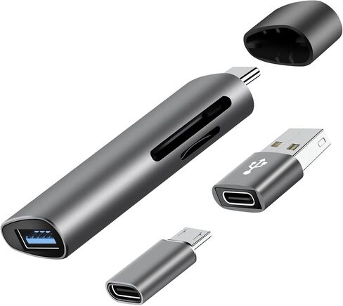 قارئ بطاقات SD USB C، قارئ بطاقات SD 4 في 1، قارئ بطاقات USB C، محول Micro USB الى USB C، محول USB C الى USB، محول USB الى USB C للكمبيوتر وايباد برو وماك بوك برو وجالكسي S20 والمزيد (رمادي) in Kuwait