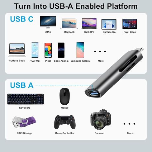 قارئ بطاقات SD USB C، قارئ بطاقات SD 4 في 1، قارئ بطاقات USB C، محول Micro USB الى USB C، محول USB C الى USB، محول USB الى USB C للكمبيوتر وايباد برو وماك بوك برو وجالكسي S20 والمزيد (رمادي) in Kuwait