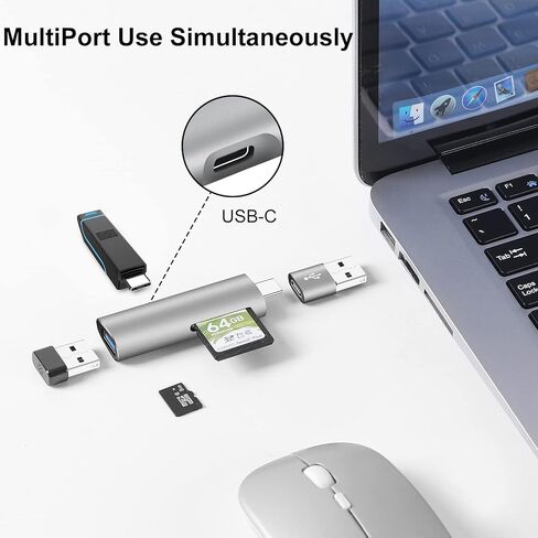 قارئ بطاقات SD USB C، قارئ بطاقات SD 4 في 1، قارئ بطاقات USB C، محول Micro USB الى USB C، محول USB C الى USB، محول USB الى USB C للكمبيوتر وايباد برو وماك بوك برو وجالكسي S20 والمزيد (رمادي) in Kuwait